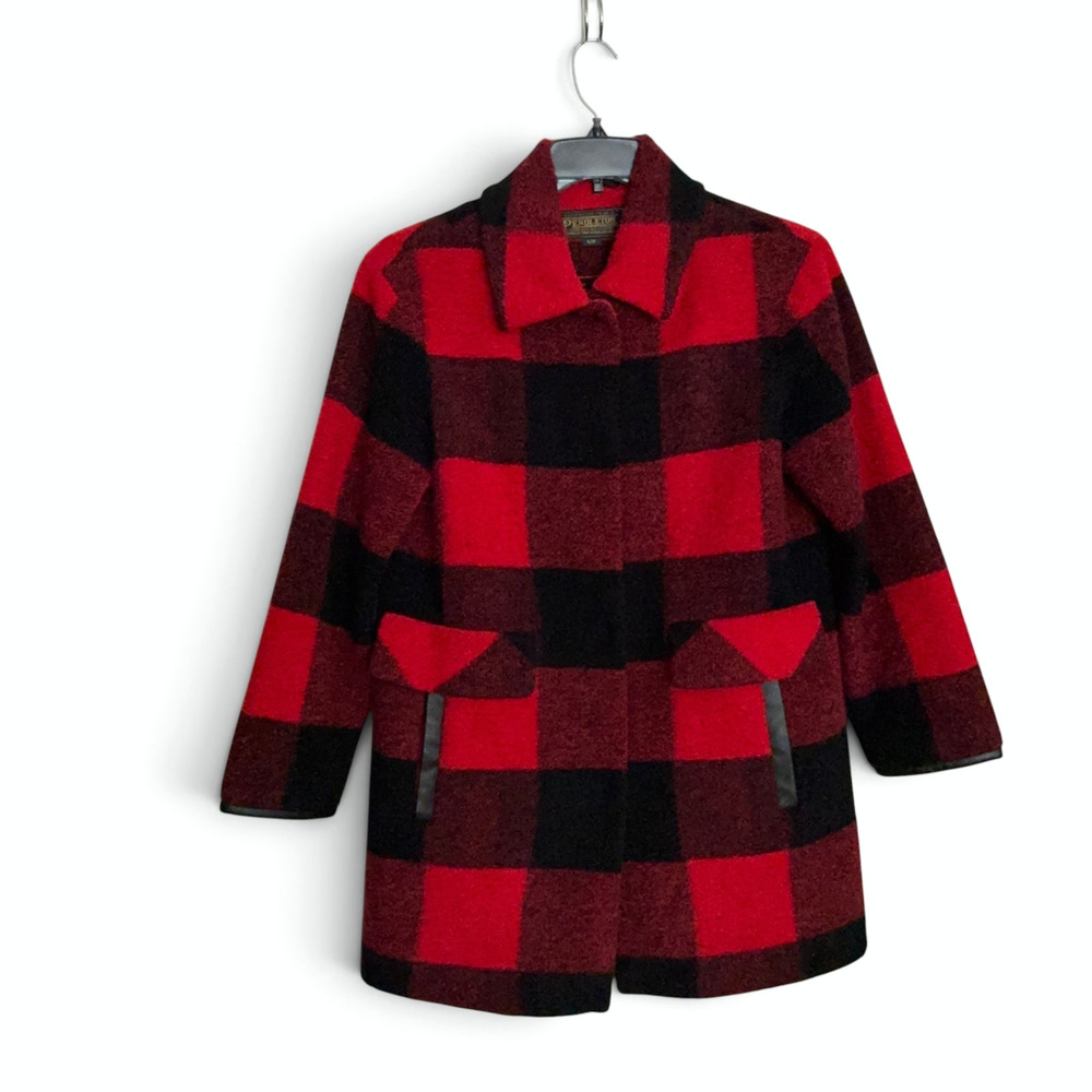 Pendleton Coat Womens Small Buffalo Plaid Wool Blend Red Black Snap Front